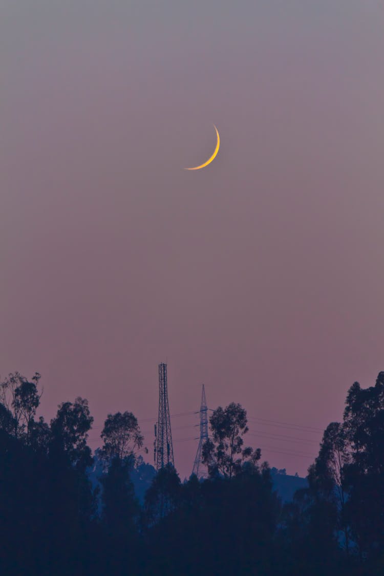 Crescent Moon During Night