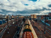 High-Angle Shot of a Train under the Cloudy Sky