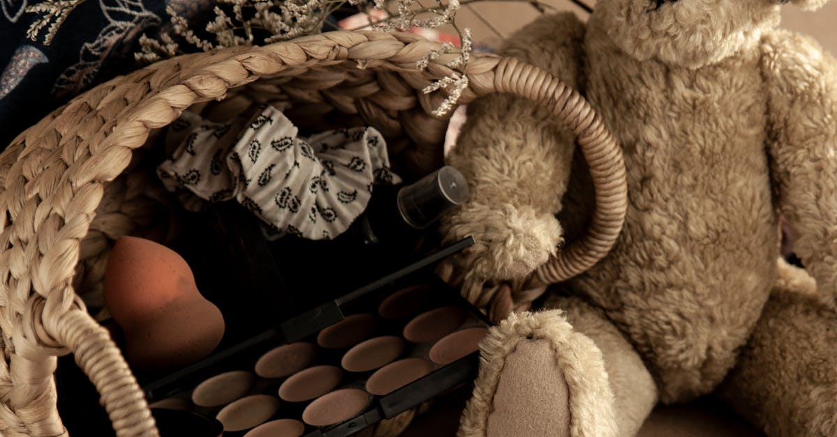 Basket with beauty products and teddy bear