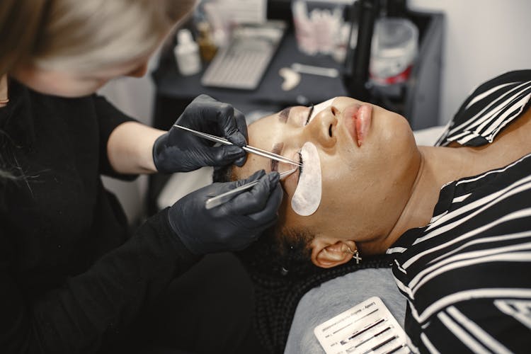 A Young Woman Having Eyelash Extensions