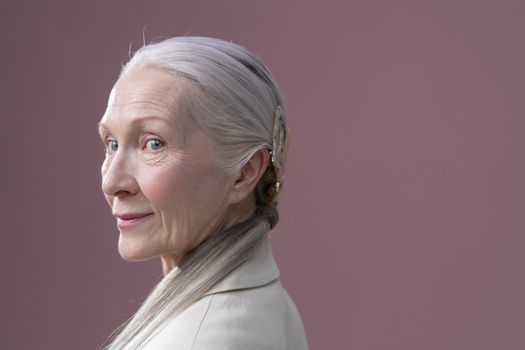 Beautiful Elderly Woman with Gray Eyes