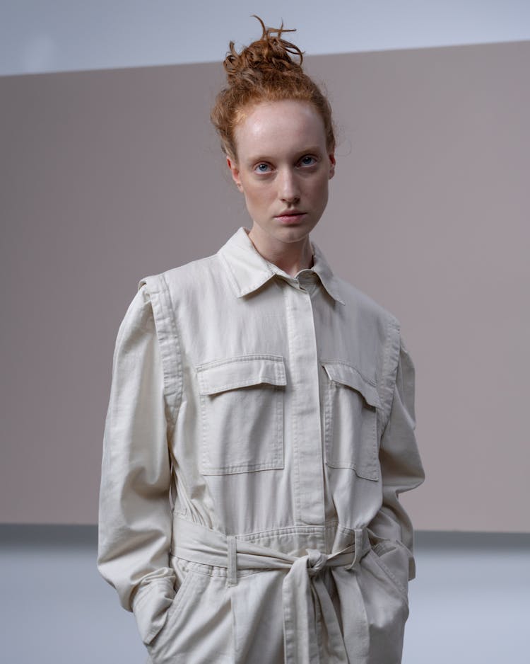 Woman Wearing A Beige Coverall