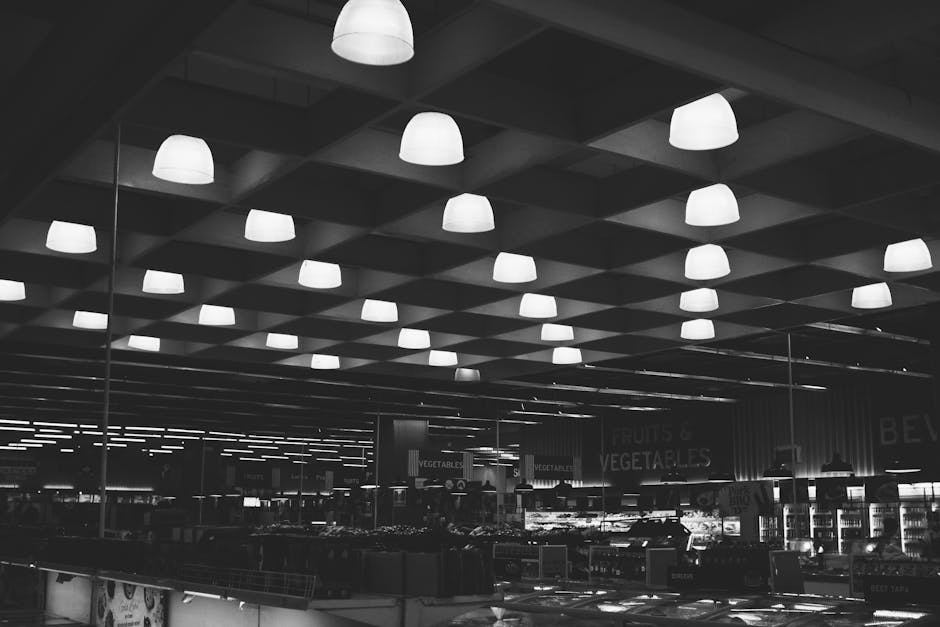 Grocery store interior design featuring modern in-store displays and high-visibility shopping experience
