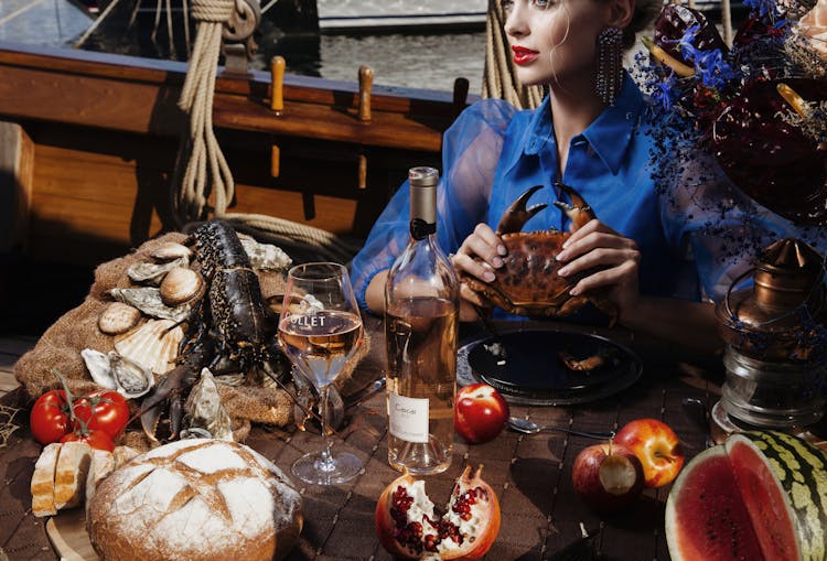 Unrecognizable Woman With Delicious Food On Ship