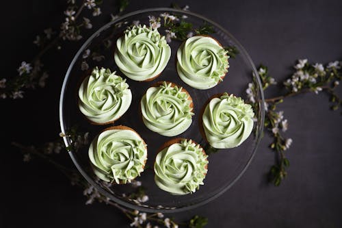 High Angle Shot of Green Cupcakes