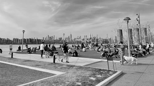 Grayscale Photo of People at the Park