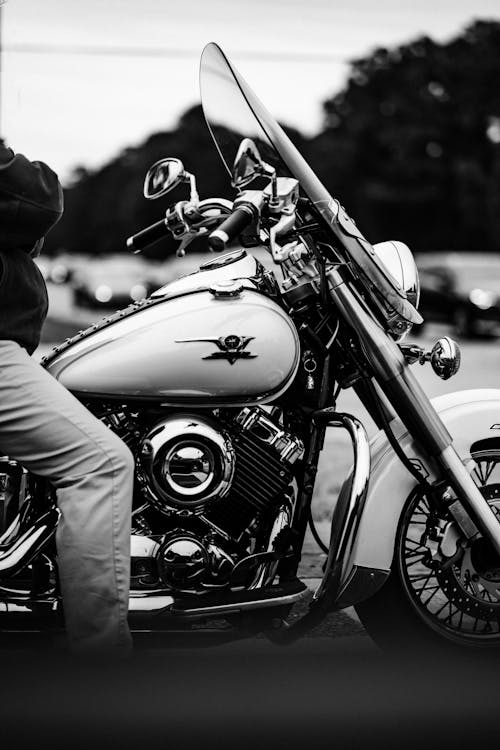 Free Grayscale Photo of a Person Riding a Motorcycle  Stock Photo