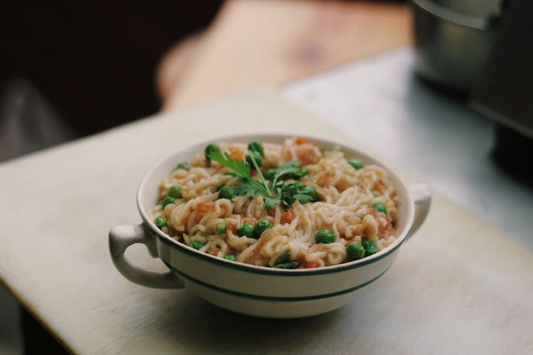 White Ceramic Bowl With Noodles