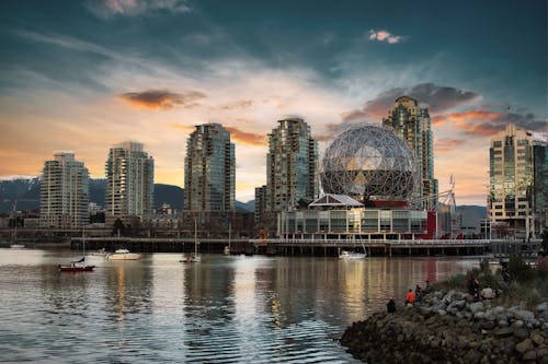 The Scenic Skyline of the Buildings and the Science World in Vancouver
