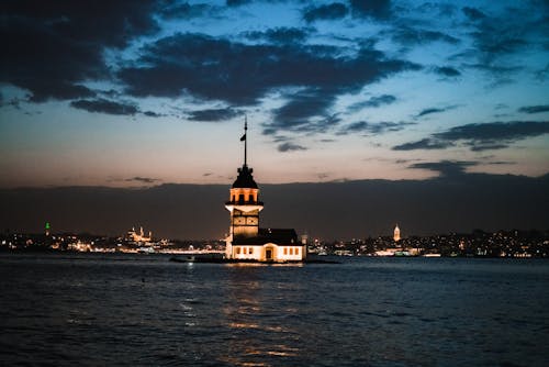 Maiden's Tower under a Cloudy Sky