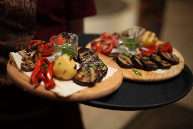 Roasted Vegetables Served On A Tray 