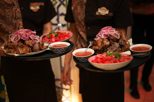 Cooked Food on Black Round Tray