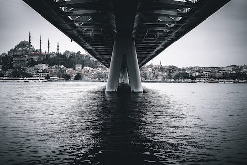 Kostnadsfria Kostnadsfri bild av bro, gråskale, hav Stock foto