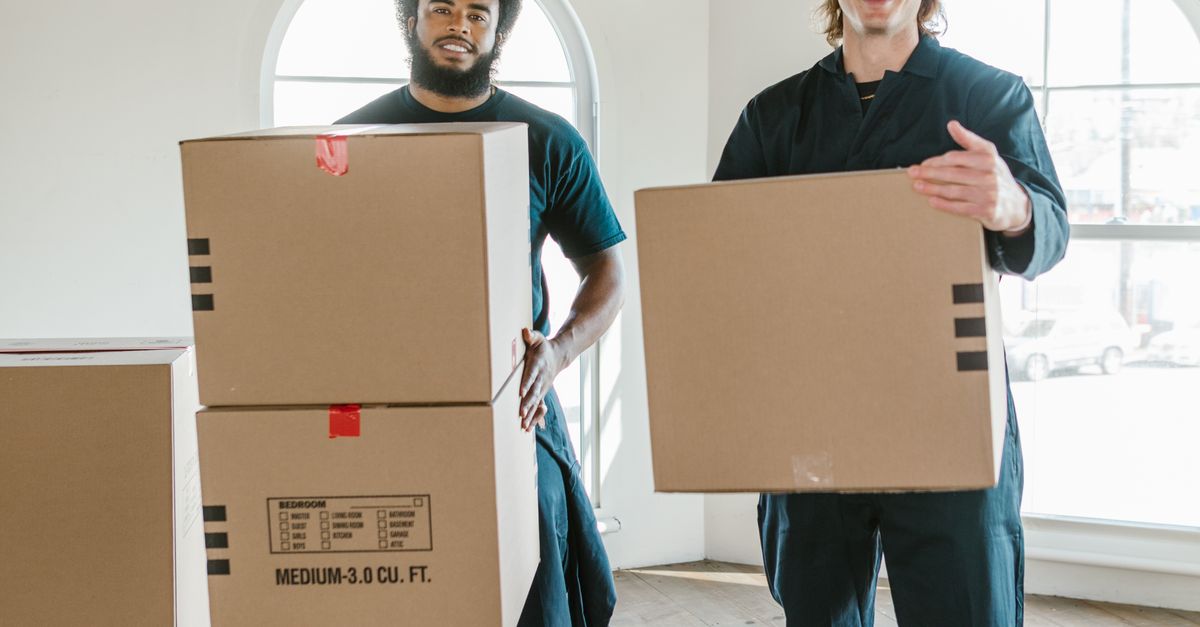 Two Man Carry Box Two Men Standing Carrying Cardboard Boxes · Free Stock Photo
