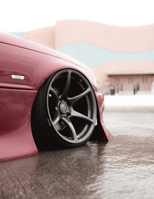 Close-up of a Lowered Pink BMW 