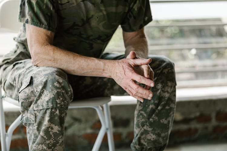 Man In Green And Brown Camouflage Shirt