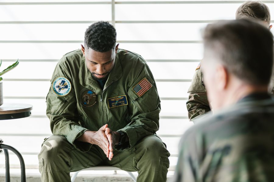 U.S. airman during a peer-support session