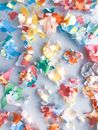 Multicolored scraps of paper on surface