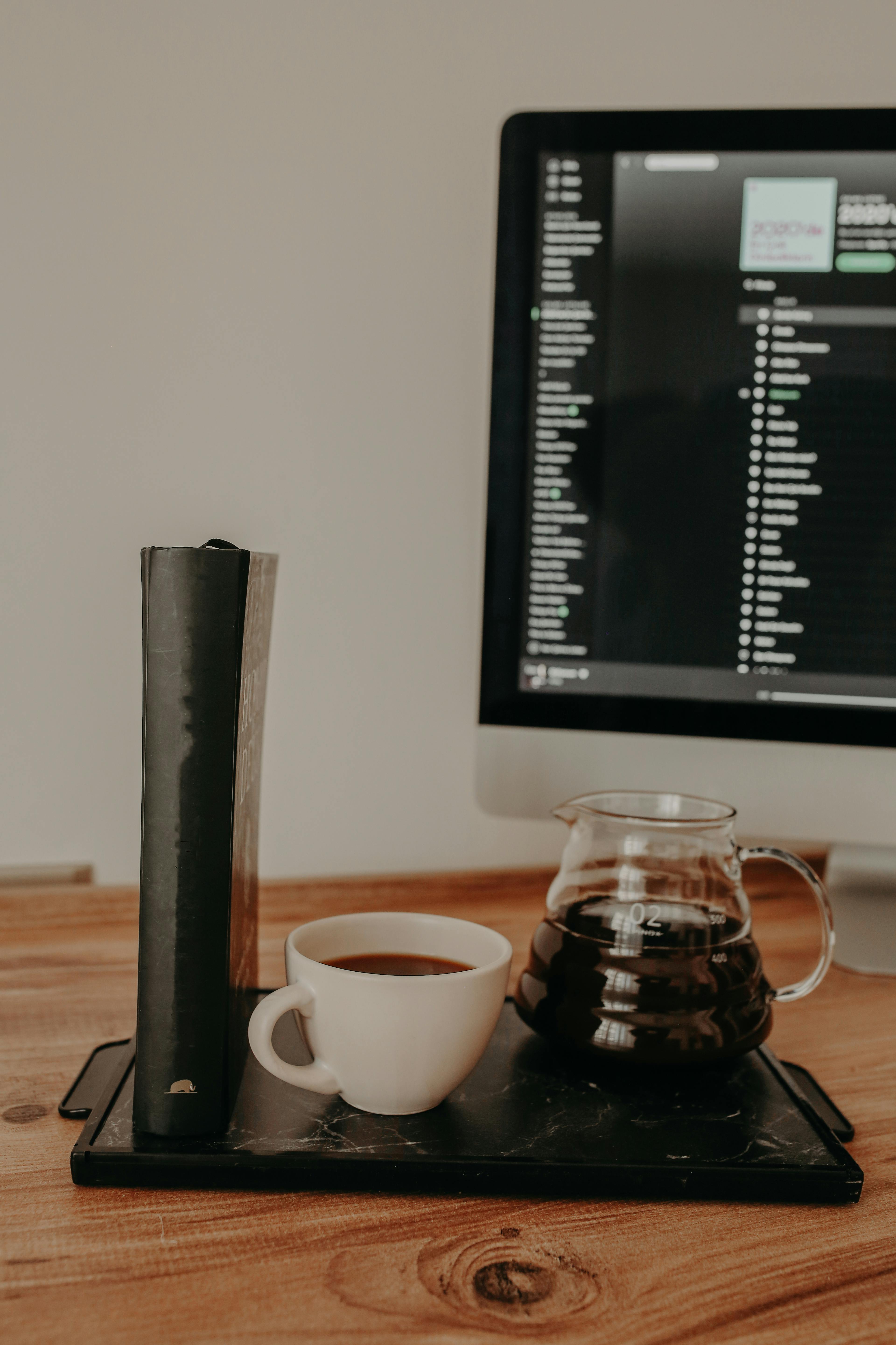 table with coffee and computer