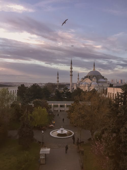 Aerial View of the Suleymaniye Mosque in Istanbul, Turkey During Sunset