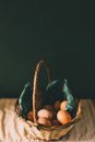 Brown Woven Basket With Eggs
