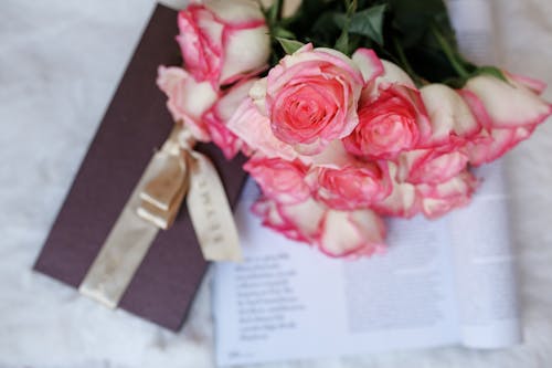 A Close-Up Shot of Bouquet of Pink and White Roses