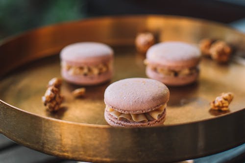 Macaroons on Golden Plate