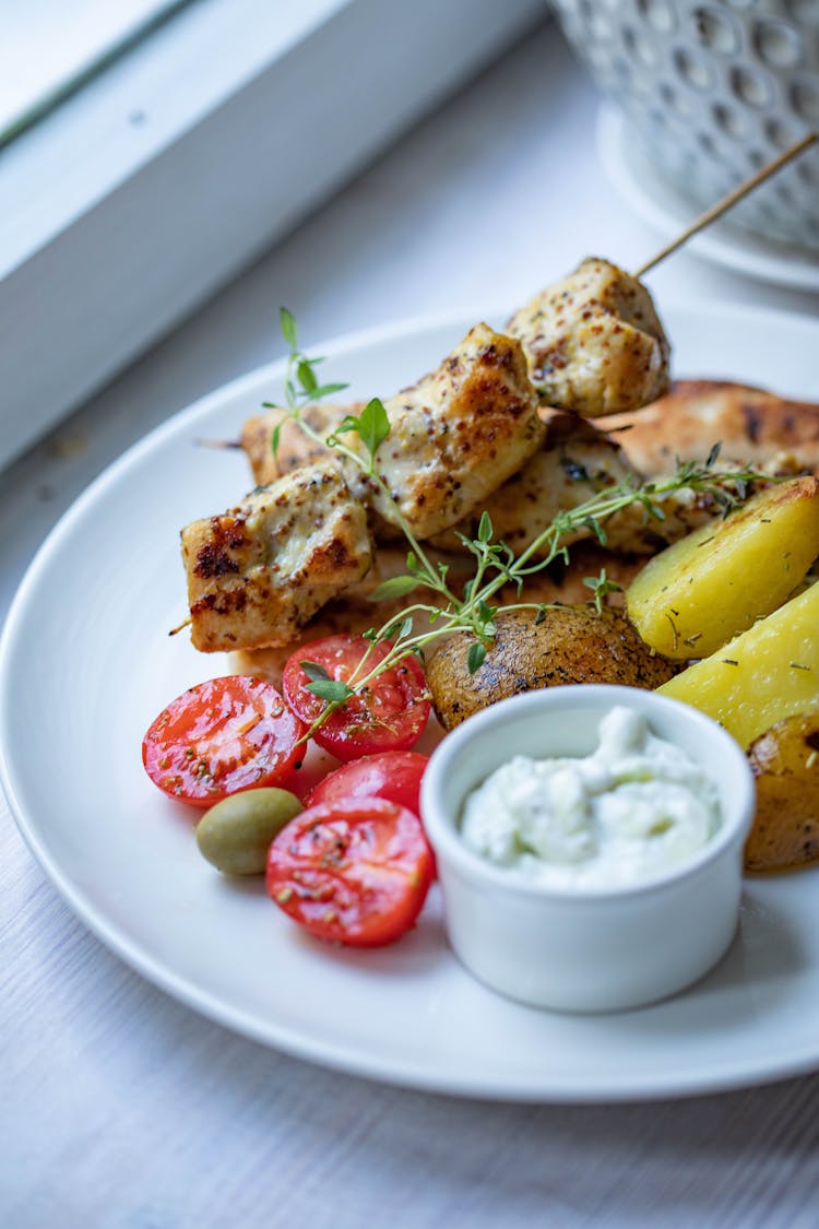 Close-up Of A Chicken Kebab Dish