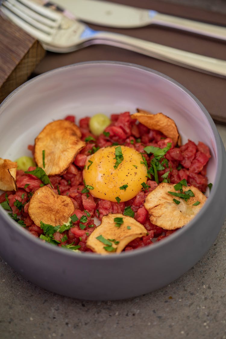 Steak Tartare With Egg And Chips