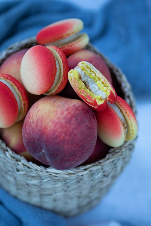 Basket of sweet peach macaroons