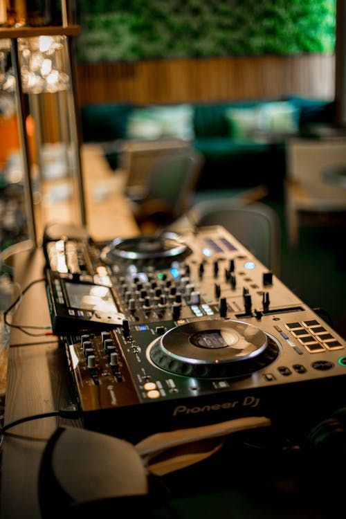 DJ controller mixer console in television studio