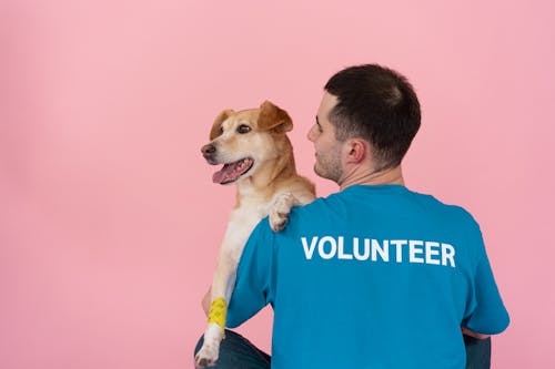 Back View of a Man Holding a Dog