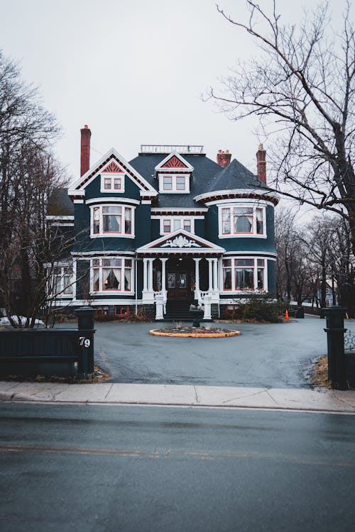 Facade of residential cottage near road