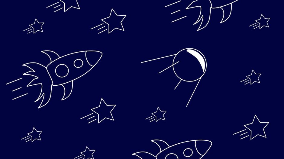 Illustration of rockets and stars with a dark blue background, ideal for desktop wallpapers.