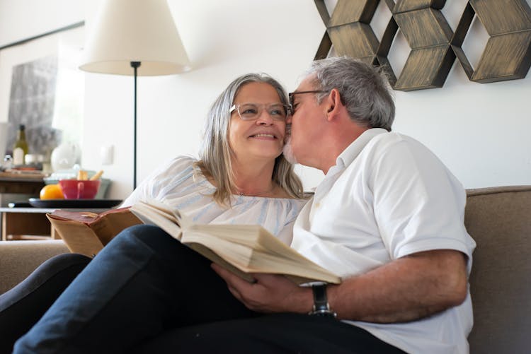 Elderly Couple Kissing 