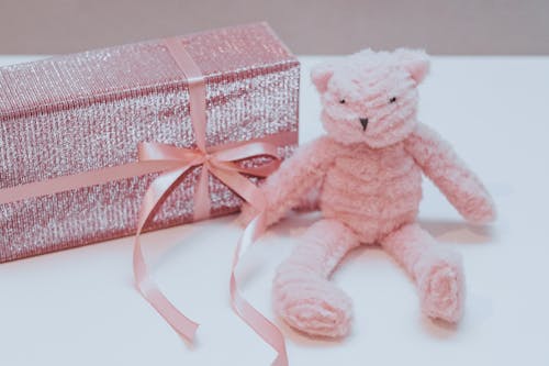 Free Pink Bear Plush Toy With Box Stock Photo