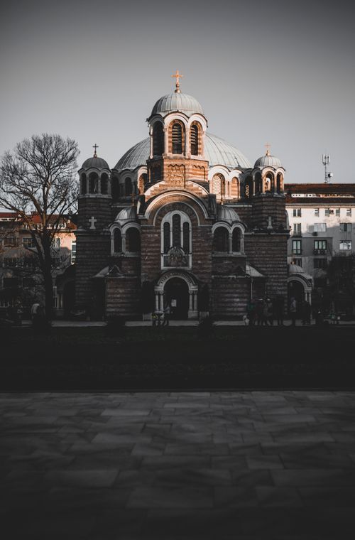 Free Capture of the iconic Seven Saints Church in Sofia, Bulgaria against a clear sky. Stock Photo