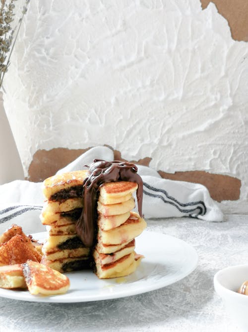Free Pancakes with Chocolate on Top Stock Photo