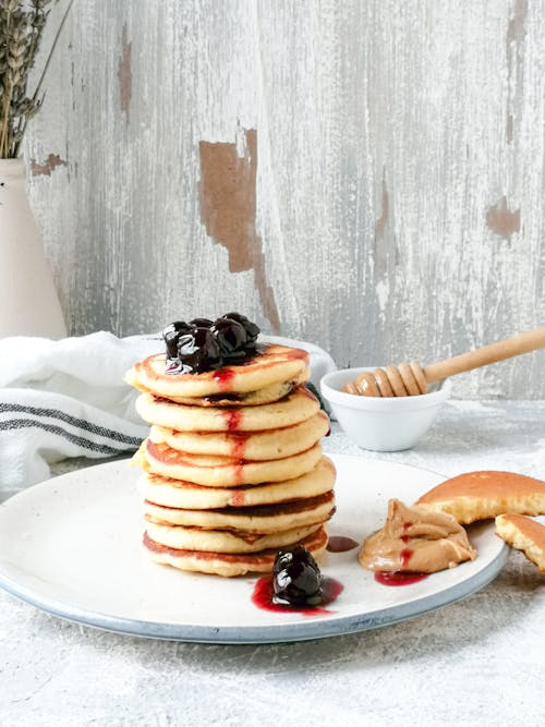 Free Pancakes With Berries on Top Stock Photo