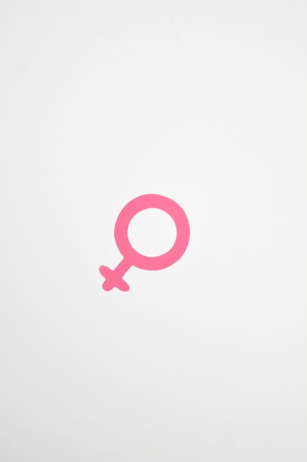 Minimalist illustration of a pink female gender symbol on a white background.