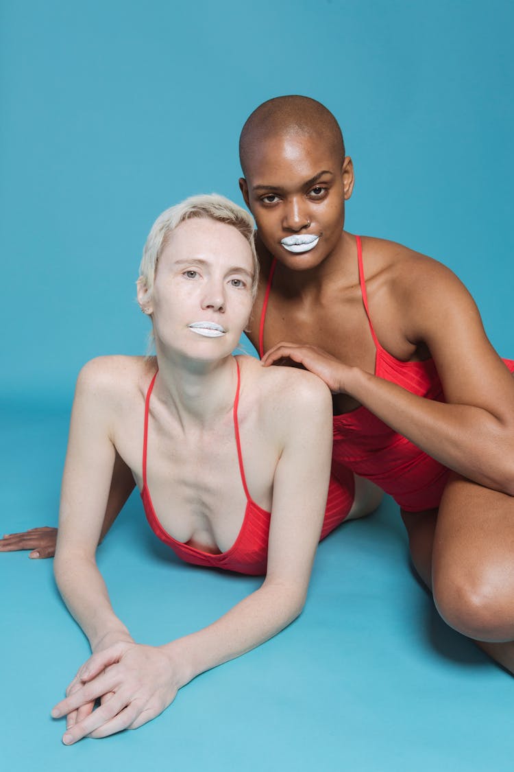 Multiracial Models With White Lips In Studio