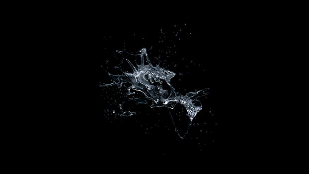 High-speed capture of water splash against a black background highlighting droplets.