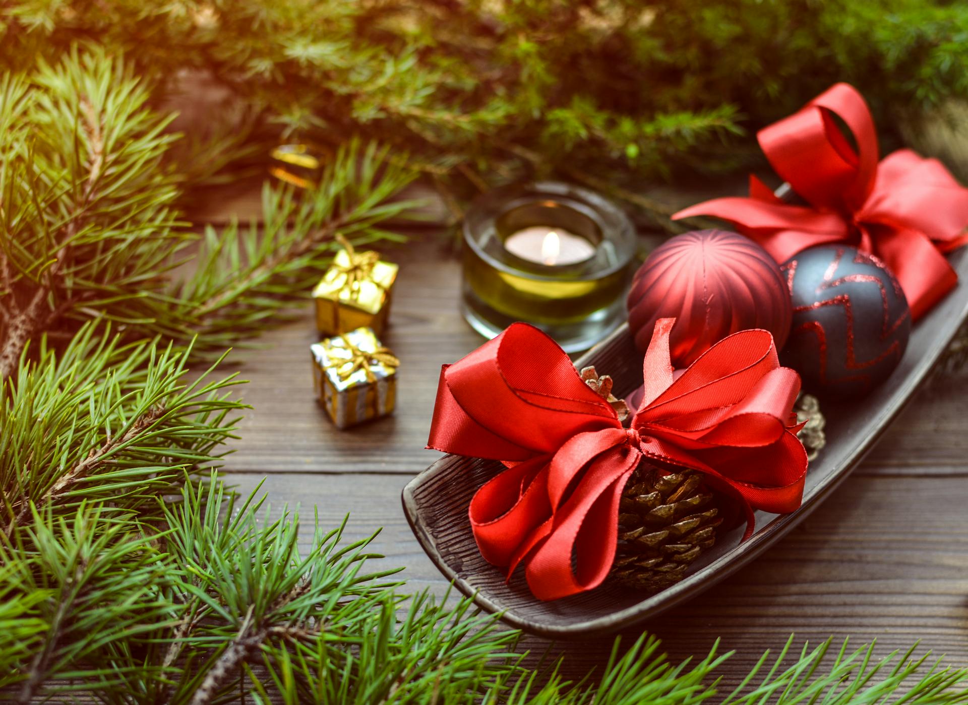 Christmas Baubles on Top of Tray