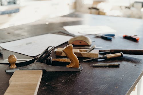 Close-up of Carpentry Tools Lying on a Countertop