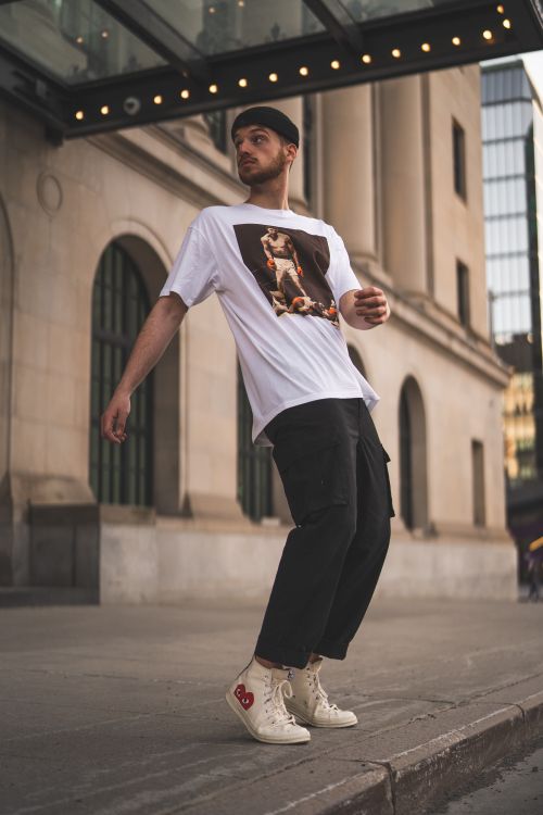 Free Man in casual urban fashion posing outdoor in Ottawa. Stock Photo