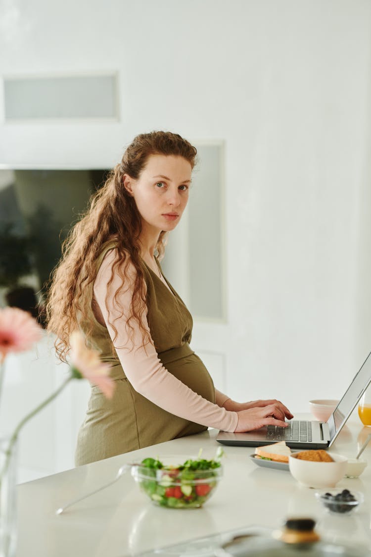 Pregnant Woman Using A Laptop