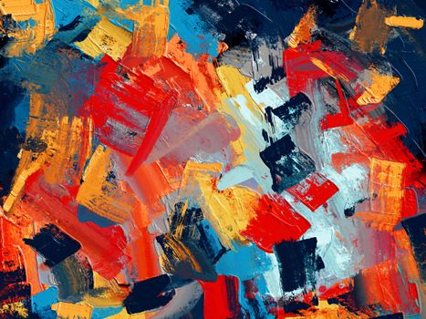 Dynamic abstract artwork with bold brushstrokes in vivid colors.