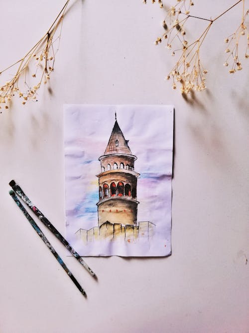 Free Galata Painting on a White Paper Stock Photo