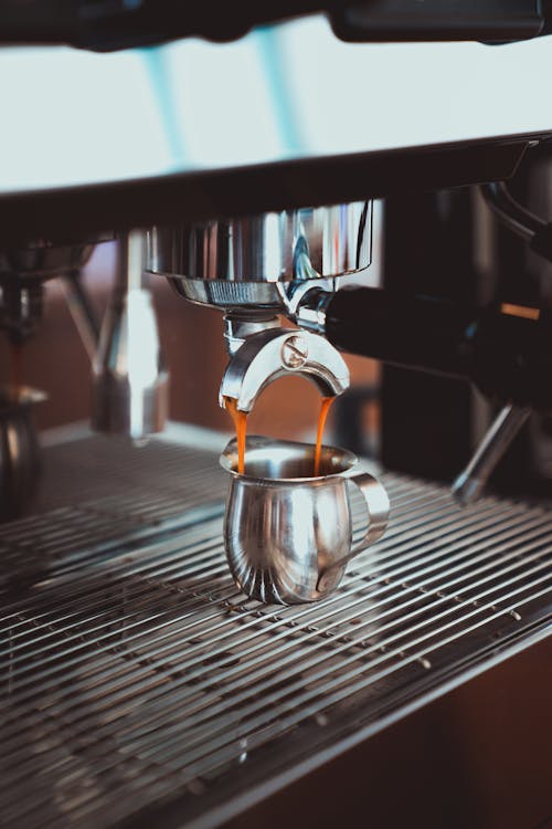 Free Photo of Stainless Cup on Espresso Machine Stock Photo