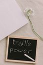 Flatlay of a Braille Book and Flower